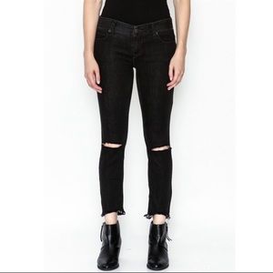 Free People High Rise Busted Black Distressed Skinny Jeans